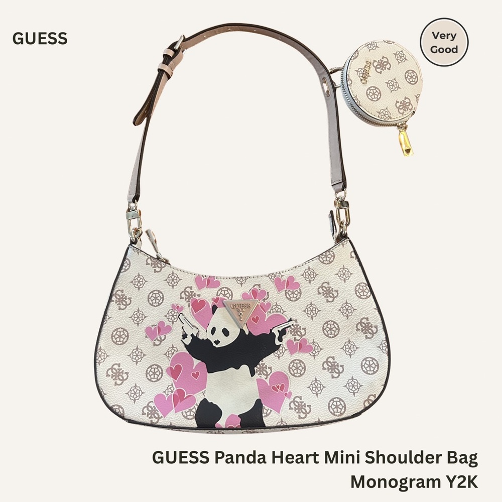 GUESS Panda Heart Mini Shoulder Bag Monogram Y2K